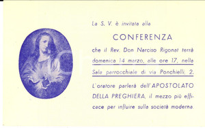Oggetto da collezione cartaceo 1960 ca TRIESTE Conferenza don Narciso RIGONAT su apostolato preghiera Invito 1