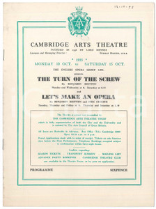 Materiale pubblicitario d’epoca 1955 CAMBRIDGE ARTS THEATRE  The turn of the screw  Programme 1