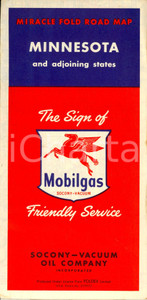 Mappa, planimetria storica 1955 ca MINNESOTA road map and adjoining States Mappa MOBILGAS SOCONYVACUUM 1