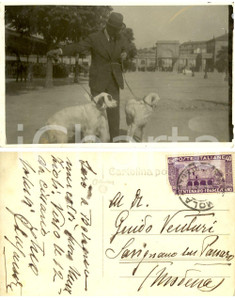 Fotografia d epoca originale 1926 IMOLA ? Mostra canina  Padrone accompagna due esemplari Foto FP VG 1