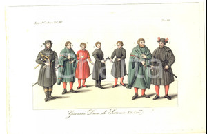 Stampa, bozzetto originale 1837 FERRARIO COSTUME ANTICO Giovanni duca di Sassonia Stampa COLORATA A MANO 1