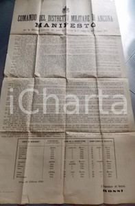 Documento originale, autentico 1899 ANCONA Chiamata alle armi militari 1 categoria classe 1878 Manifesto 1