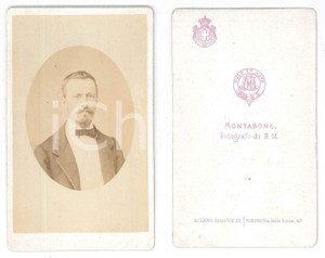Fotografia d epoca originale 1870 ca TORINO Ritratto di giovane uomo  Busto Foto MONTABONE CDV 1