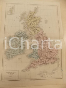 Stampa, bozzetto originale 1875 PARIS DUSSIEUX Atlas de gÃ©ographie Carte GRANDEBRETAGNE et IRLANDE 45x33 1
