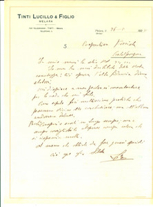 Documento originale, autentico 1928 MELARA (RO) Lucillo TINTI & Figlio su fornitura corda *Lettera commerciale 1