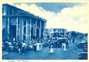 Cartolina originale da collezione 1935 VIAREGGIO Borghesia a passeggio in Viale MARCONI insegne POLDO e GONNELLA 1