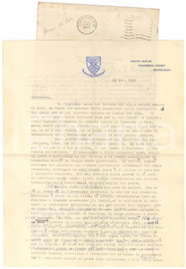 1949 EDINBURGH Mario M. ROSSI non abbandona la Scozia - AUTOGRAFO Lettera dattiloscritta, con firma autografa del filosofo e anglista Mario Manlio Rossi.Carta intestata "University of Edinburgh - Minto House".Busta viaggiata.PAGINE: 2 facciate FAIR/discreto piegature d'epoca  originale e autentica 1