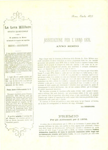 Documento originale, autentico 1875 ROMA Nuovi abbonamenti alla rivista LA LEVA MILITARE Documento 1