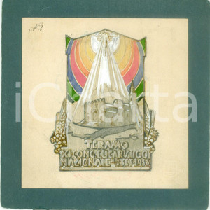 Stampa, bozzetto originale 1935 TERAMO XI Congresso Eucaristico Nazionale Bozzetto DISEGNATO A MANO 1