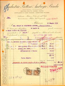 Documento originale, autentico 1931 MILANO Industria Bottoni Ambrogio BINDA Fattura intestata 1