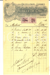 Documento originale, autentico 1916 TORINO Coltelleria sport Achille DECARLO razors GILLETTE Fattura 1