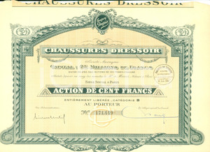 Oggetto da collezione cartaceo 1928 PARIS Chaussures Dressoir SociÃ©tÃ© Anonyme Action de cent francs 1