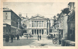 Cartolina originale da collezione 1925 SAVONA Civico Teatro CHIABRERA Animata Cartolina DANNEGGIATA FP VG 1