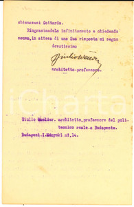 1921 BUDAPEST Architetto Giulio WÄLDER - Ricerca su famiglia SPAZZO *Autografo