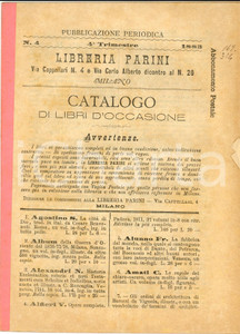 Libro, pubblicazione d'epoca 1883 MILANO Catalogo libreria PARINI via Cappellari - Libri d'occasione nÂ° 4 1
