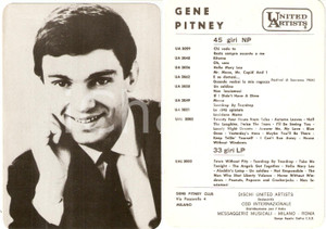 Cartolina originale da collezione 1960 ca MUSICA Gene PITNEY Discografia *Foto seriale DISCHI UNITED ARTISTS 1