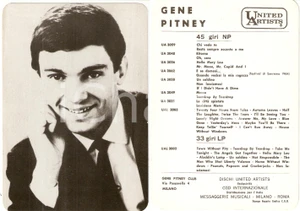Cartolina originale da collezione 1960 ca MUSICA Gene PITNEY Discografia Foto seriale DISCHI UNITED ARTISTS 1