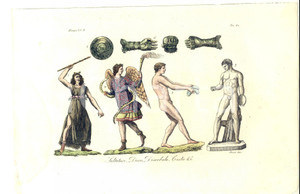 Stampa, bozzetto originale 1826 FERRARIO COSTUME EUROPA Saltatore, Disco, Discobulo, Cesto Inc. SASSO 1