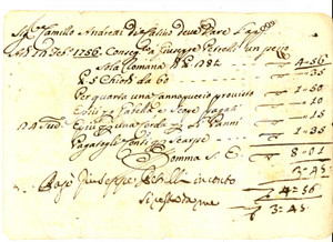 Documento originale, autentico 1756 POGGIO CATINO RI Ricevuta Camillo ANDRETTI per chiodi e canapuccio 1