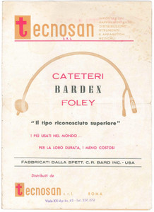 Materiale pubblicitario d’epoca 1950 ca ROMA  TECNOSAN Cateteri Foley BARDEX  Pieghevole pubblicitario 1