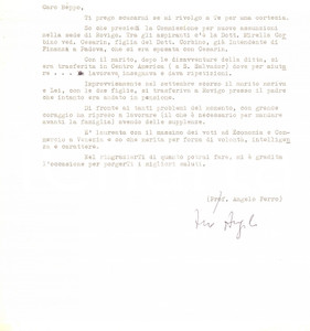 Autografo originale 1976 PADOVA Lettera prof. Angelo FERRO per assunzione  AUTOGRAFO 1