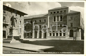 Cartolina originale da collezione 1937 TRENTO Palazzo Poste e Telegrafi piazza e monumento ALESSANDRO VITTORIA VG 1