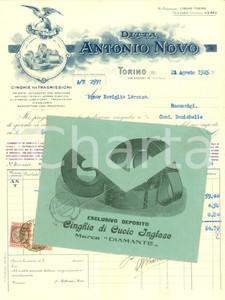 Documento originale, autentico 1925 TORINO Ditta Antonio NOVO cinghie per trasmissioni Fattura commerciale 1