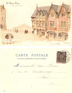 Cartolina originale da collezione 1900 PARIGI Le VIEUX PARIS Pont au CHANGE FP VG animata 1