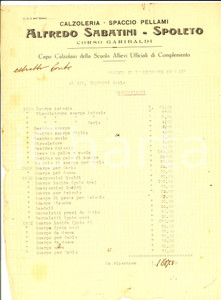Documento originale, autentico 1932 SPOLETO Alfredo SABATINI Spaccio pellami  Calzoleria Fattura intestata 1