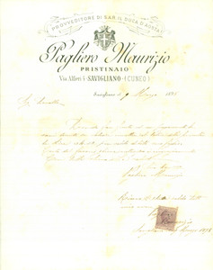 Documento originale, autentico 1898 SAVIGLIANO CN Maurizio PAGLIERO pristinaio Lettera commerciale AUTOGRAFA 1