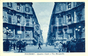 Cartolina originale da collezione 1938 PALERMO Quattro Canti e Via MACQUEDA *Cartolina ANIMATA con carrozza FP VG 1