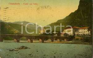 Cartolina originale da collezione 1916 CHIUSAFORTE UD Ponte sul fiume FELLA Cartolina FP VG DANNEGGIATA 1