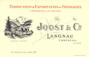 Cartolina originale da collezione 1930 ca LANGNAU (SUISSE) JOOST & C. Fabrication exportation fromages *Cartoncino 1