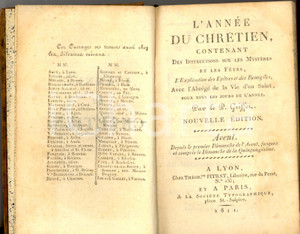 Libro, pubblicazione d'epoca 1811 Henri GRIFFET L'ANNEE DU CHRETIEN - Avent *Ed. PITRAT - LYON 1