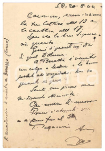 Autografo originale 1944 SAN DANIELE DEL FRIULI Vincenzo MANZINI  Cartolina a un amico AUTOGRAFO 1