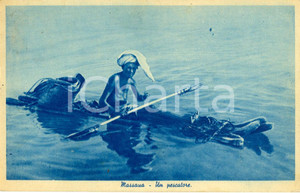 Cartolina originale da collezione 1936 MASSAUA (ERITREA) AOI Pescatore indigeno con turbante *Animata FP VG 1 Cartolina originale da collezione 1936 MASSAUA (ERITREA) AOI Pescatore indigeno con turbante *Animata FP VG 1