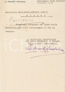 Autografo originale 1938 MILANO Lola CARIOLI CONDULMARI Fiduciaria dei Fasci Lettera con AUTOGRAFO 1
