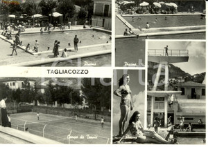 Cartolina originale da collezione 1957 TAGLIACOZZO AQ Vedutine piscina e campo da TENNIS Cartolina FG VG 1