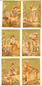 1890 ca BRUXELLES A LA FRILEUSE Chemises - Série 6 chromos publicitaires métiers  Serie di 6 cartoncini pubblicitari, stampati in cromolitografia, per la casa di confezioni "A la frileuse", specializzata in moda per l'infanzia.CONDIZIONI: G FORMATO: 8x12 cm    originale e autentica 1