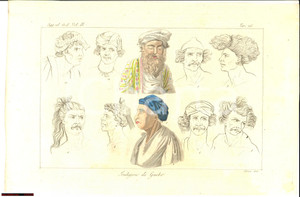Stampa, bozzetto originale 1820 CIAD Indigeni GUEBE  Incisione CORSI Colorata a mano 1