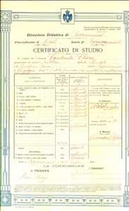 Oggetto da collezione cartaceo 1925 POGGIOMARINO NA Certificato di studio per Clara CAROTENUTA DANNEGGIATO 1