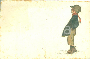 Stampa, bozzetto originale 1930 ca GENOVA Ragazzino in abiti invernale bozzetto cartolina Cesare MAXERA 1