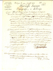 Manoscritto, lettera originale 1806 BOLOGNA Tipografo Jacopo MARSIGLI sull abbonamento al GIORNALE ITALIANO 1