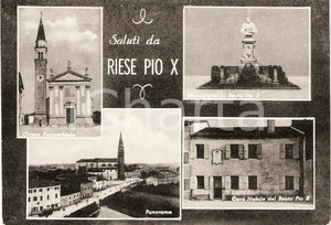 Cartolina originale da collezione 1954 RIESE PIO X (TV) Vedutine Casa Natale Pio X Monumento Panorama Cartolina FG 1