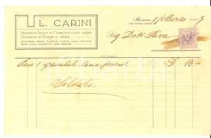 Documento originale, autentico 1917 BRESCIA Ditta L. CARINI guanti di capretto e camicie Fattura intestata 1