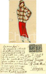 Autografo originale 1925 BOLOGNA Modella con cappotto *Cartolina al gen. Giuseppe CASSINIS 1