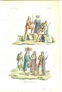 Stampa, bozzetto originale 1830 EUROPA Costumi MORLACCHI Alpi dinariche Incisione 1