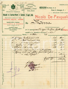 Documento originale, autentico 1912 GENOVA  NicolÃ² DE PASQUALI via Roma 34  Stucchi in CartonPierre Fattura 1