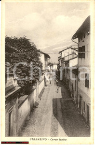 Cartolina originale da collezione 1930 Strambino C.so Italia Veduta animata FP NV 1
