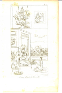 Stampa, bozzetto originale 1845 Cesare CANTU  Crisma allattato da Devachi Stampa da Storia Universale 1